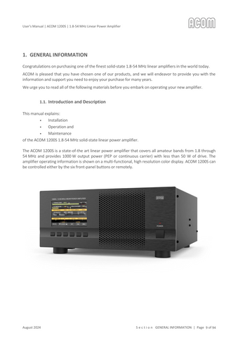 Acom 1200S User's Manual