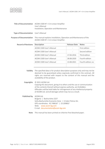Acom 1500 User's Manual
