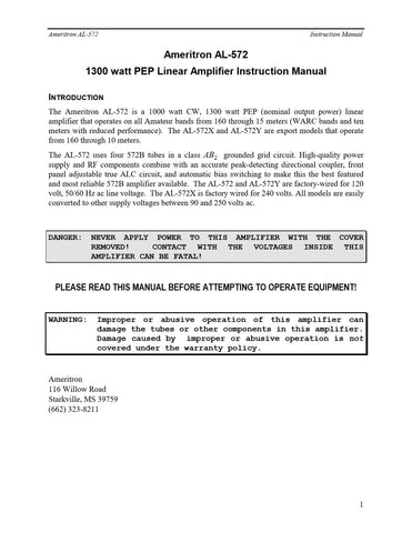 Ameritron AL-572 Instruction Manual