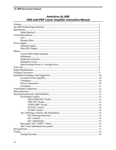 Ameritron AL-80B Instruction Manual - (early version) with Protective Covers!