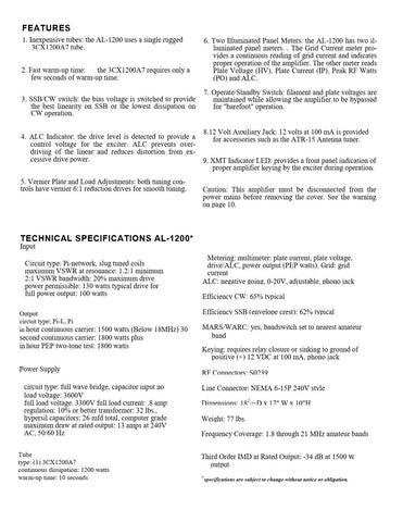 Ameritron AL-1200 Instruction Manual