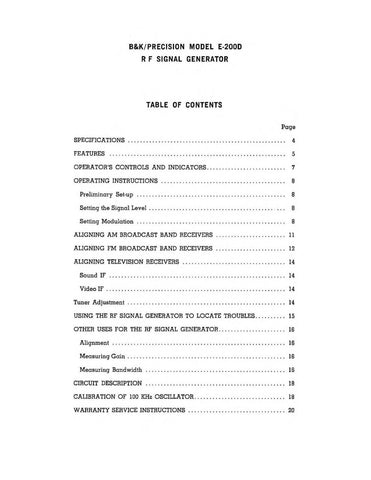 B&K E-200D Signal Generator Instruction Manual