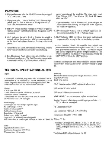Ameritron AL-1500 Instruction Manual