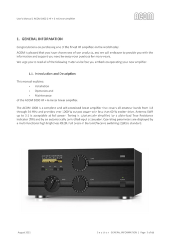 Acom 1000 User's Manual