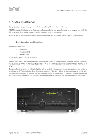 Acom 1010 User's Manual