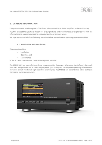 Acom 500S User's Manual