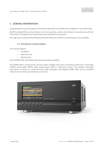 Acom 700S User's Manual