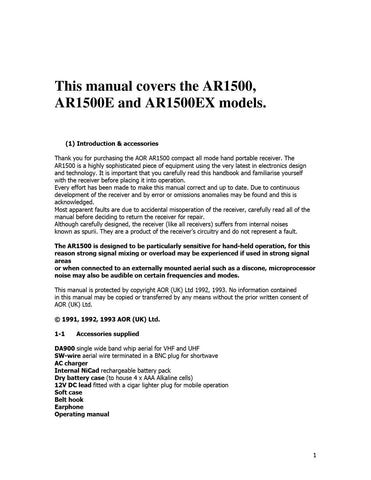 AOR AR1500 Operating Manual