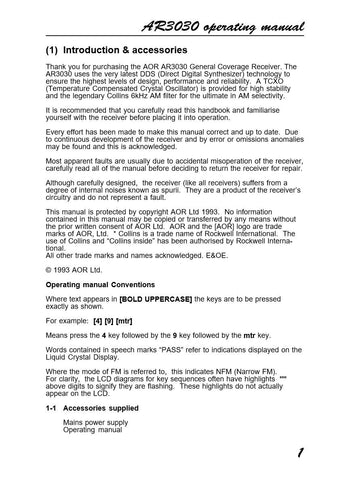 AOR AR3030 Operating Manual