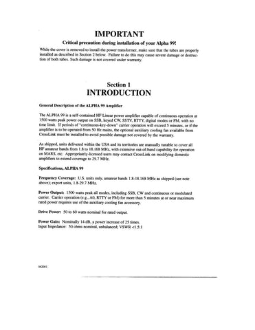 Alpha 99 Operator's Manual