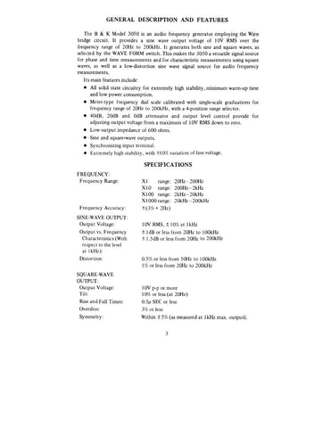 B&K 3050 Sine Wave Generator Instruction Manual