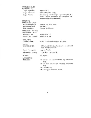 B&K 3050 Sine Wave Generator Instruction Manual