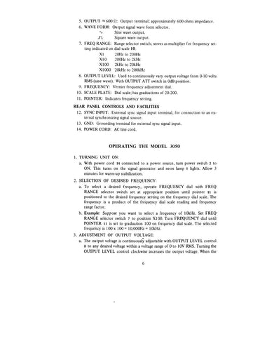 B&K 3050 Sine Wave Generator Instruction Manual