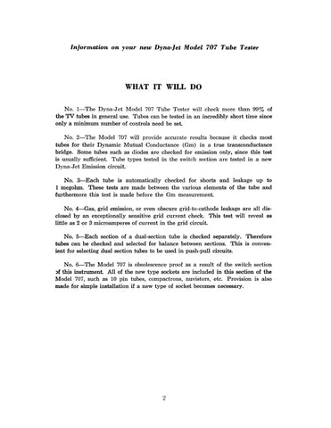 B&K Dyna-Jet 707 Tube Tester Instruction Manual